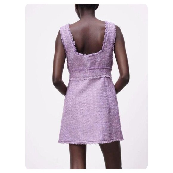 Zara Purple Tweed Sleeveless Mini Dress sz L - Picture 2 of 7